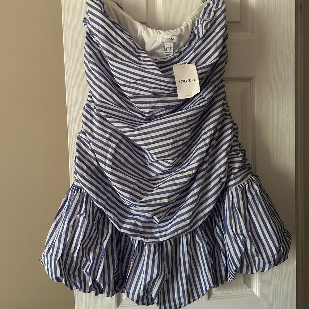Forever21 Blue and White Striped Bubble Hem Women's Dress